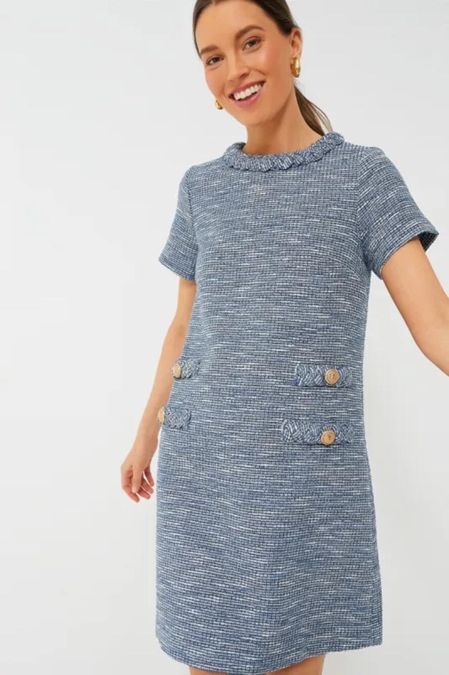 TUCKERNUCK Heather Blue Tweed Jackie Dress Size L Retail $268 Tuckernuck